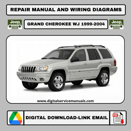 Jeep Grand Cherokee WJ WG (1999-2004) Official Factory Service Manual PDF: A complete workshop manual and repair manual for all Jeep Grand Cherokee WJ and WG models from 1999, 2000, 2001, 2002, 2003, and 2004. Your indispensable workshop and maintenance resource directly from the factory.