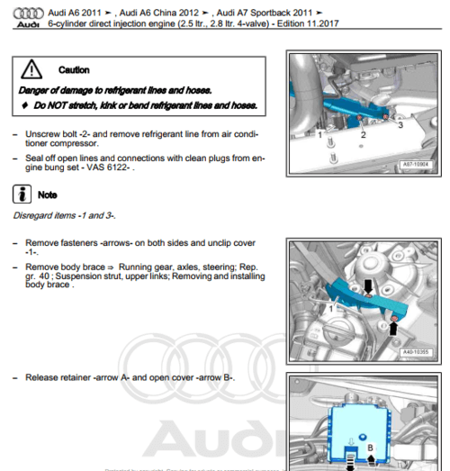 Explore our Audi A6 (C7/4G) 2011-2018 repair manual for workshop engine service, including detailed guides for your Audi A6 (C7/4G) engine maintenance.