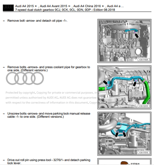 Access the Audi A5 (2016-2020) transmission service manual, your essential guide for workshop and repair of Audi A5 transmission systems.