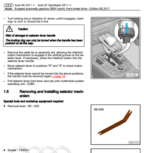 Access the Audi A6 (C7/4G) 2011-2018 transmission service manual, your essential guide for workshop and repair of Audi A6 (C7/4G) transmission systems.