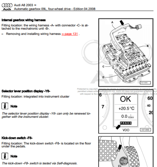 Access the Audi A8 & S8 (2003-2010) transmission service manual, your essential guide for workshop and repair of Audi A8 or S8 transmission systems.