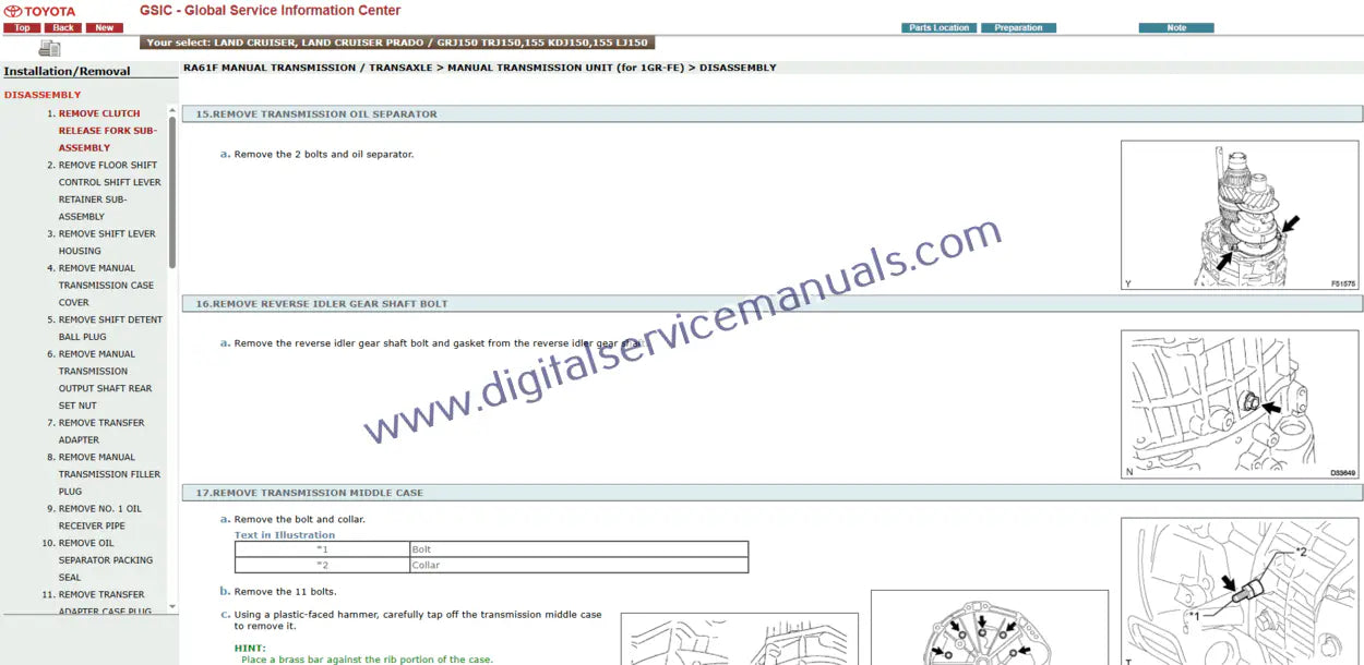 Master engine and drivetrain service with the Toyota Land Cruiser / Land Cruiser Prado J150 (2011) Professional Interactive Service Manual. This ultimate workshop solution offers precise guides for complex repair procedures, ideal for professionals.