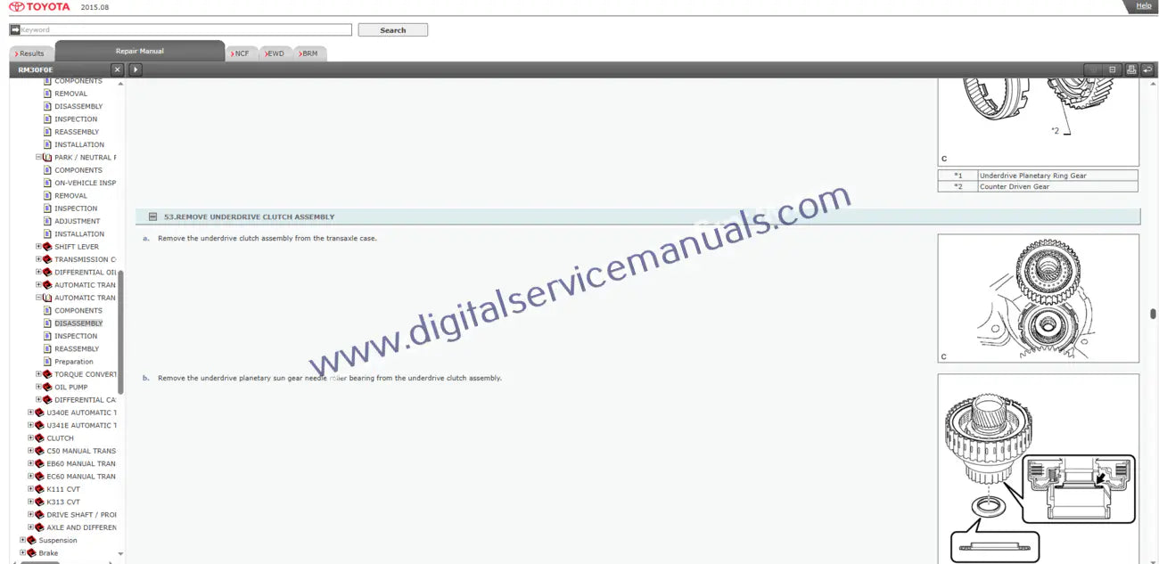 Utilize the interactive service manual for Toyota Corolla/Auris (2008-2010) transmission repair. Your essential dynamic guide for workshop diagnosis and maintenance of all driveline systems.