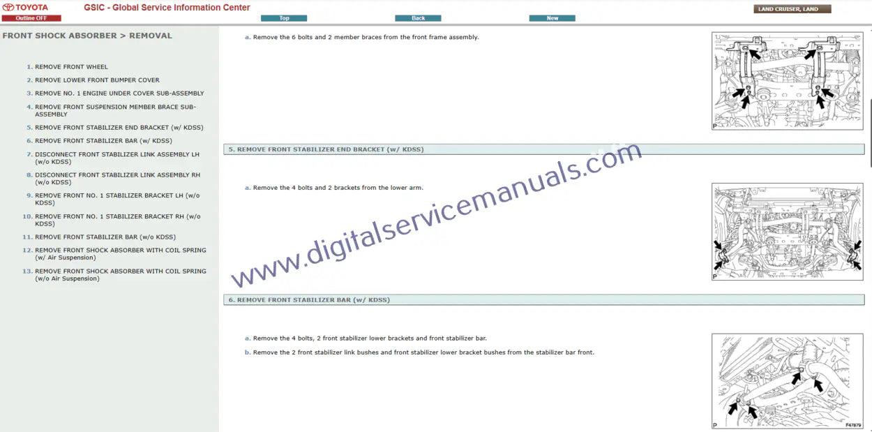 Utilize the interactive service guide for Toyota Land Cruiser / Land Cruiser Prado J150 (2013-2014) suspension and chassis repair. Your essential dynamic resource for workshop diagnosis and maintenance of these critical systems.