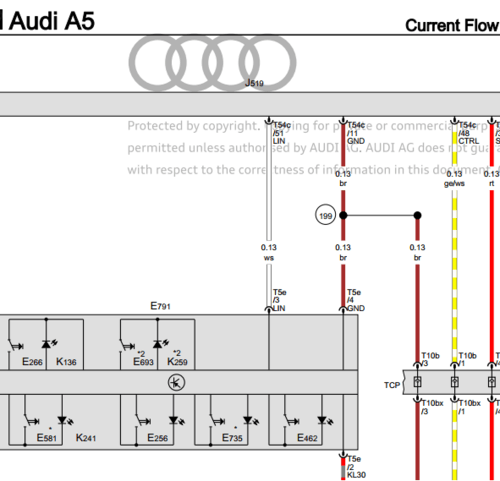 Find detailed electrical diagrams in our Audi A5 (2016-2020) repair manual, essential for service and diagnosis in your Audi A5 workshop.