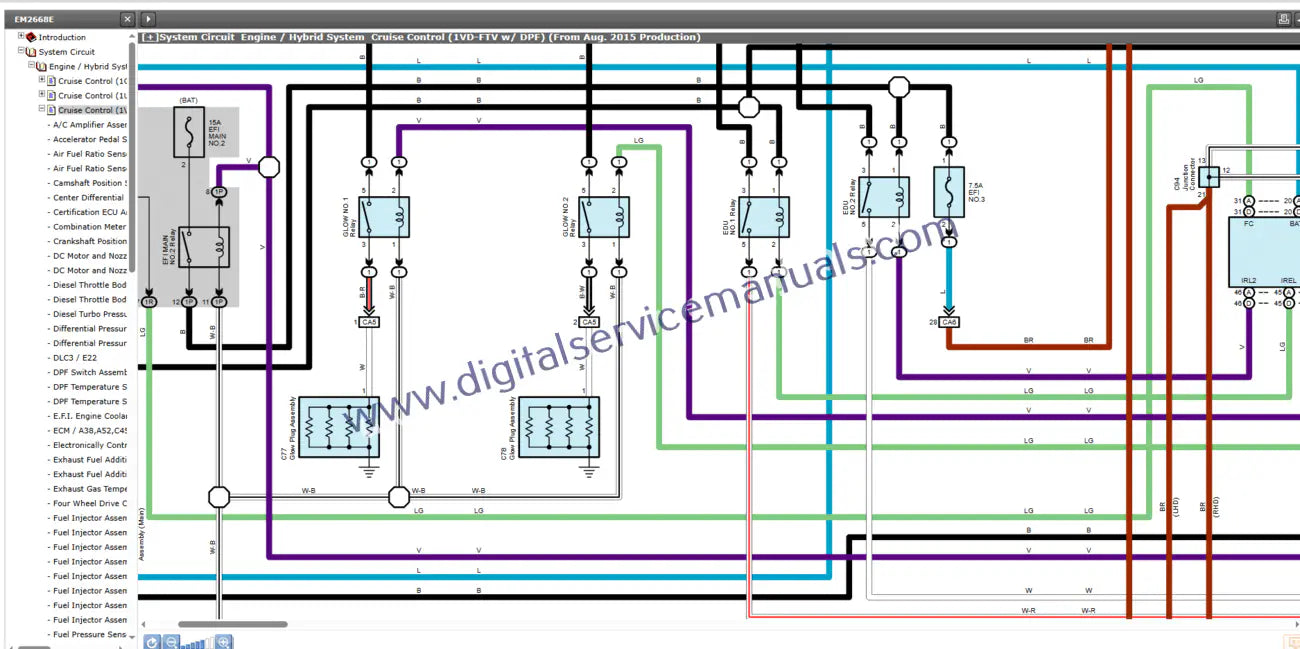 Navigate complex electrical systems with ease using the interactive circuit manuals from our Toyota Land Cruiser J200 (2014-2021) service manual. Essential for accurate electrical troubleshooting and repair in your workshop.