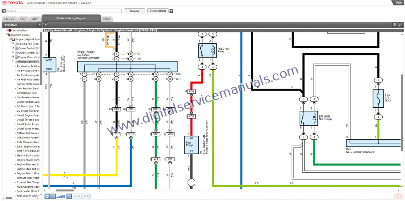 Navigate complex electrical systems with ease using the interactive wiring diagrams in your Toyota Land Cruiser J300 (2021-2022) Repair Guide. Essential for precise electrical troubleshooting and service in your workshop