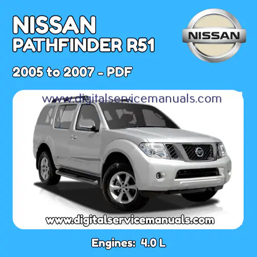 Nissan Pathfinder R-51 (2005-2007) Expert Repair Guide & Wiring Manual PDF: Your complete workshop manual and service manual for all models from 2005, 2006, and 2007. This essential resource includes comprehensive repair procedures and detailed wiring diagrams, perfect for any professional or DIY workshop.