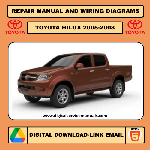 Cover of a repair manual for the Toyota Hilux pickup truck, specifically covering the 2005-2008 model years.