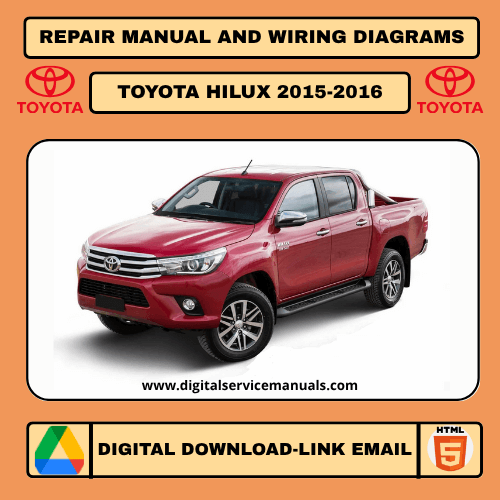 Cover of a repair manual for the Toyota Hilux pickup truck, specifically covering the 2015-2016 model years.