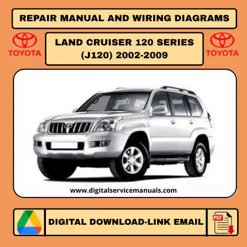 Toyota Land Cruiser Prado J120 (2002-2009) Interactive Workshop & Electrical Diagram: Your complete digital repair manual and service manual. This indispensable resource includes comprehensive workshop procedures and detailed electrical diagrams for all Toyota Land Cruiser Prado J120 models from 2002 to 2009.