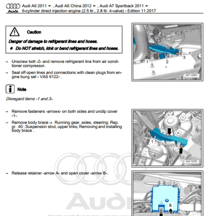 Explore our Audi A6 (C7/4G) 2011-2018 repair manual for workshop engine service, including detailed guides for your Audi A6 (C7/4G) engine maintenance.