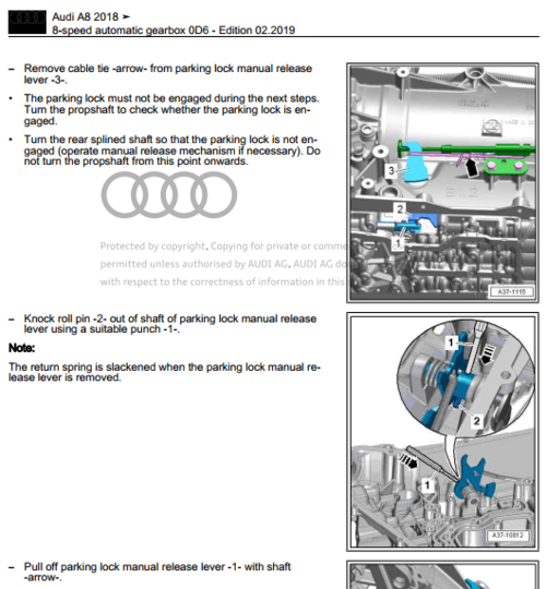 Access the Audi A8 (2018-2020) transmission service manual, your essential guide for workshop and repair of Audi A8 transmission systems.