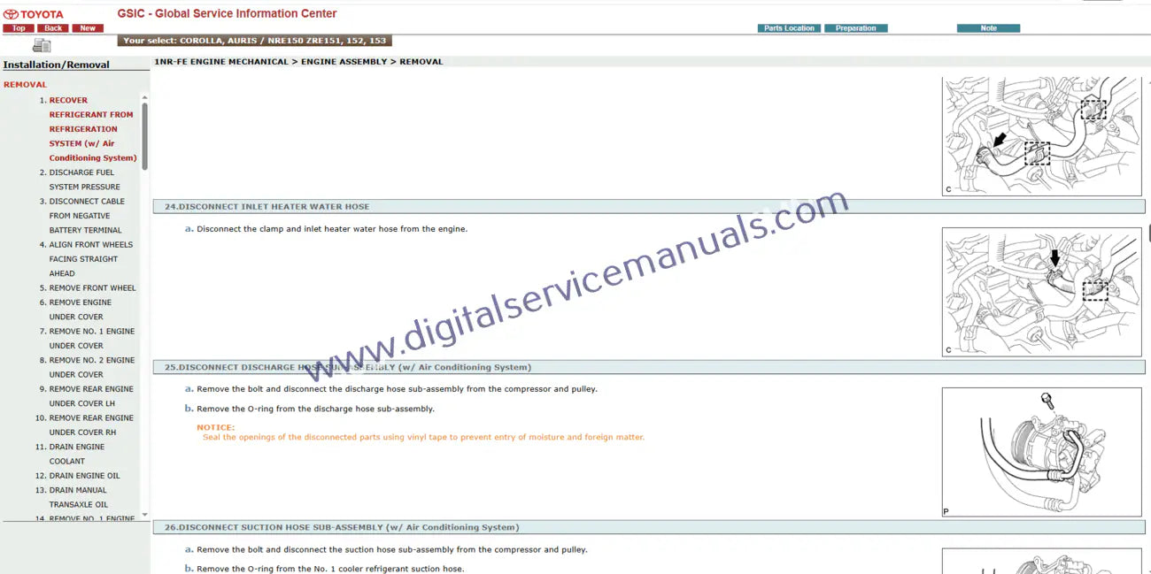 Get our Toyota Corolla / Auris (2011) interactive service manual with offline access. This comprehensive workshop manual and repair manual includes detailed wiring diagrams, providing all you need for your vehicle's maintenance.