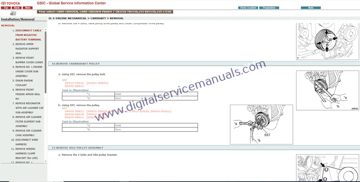 Efficiently find information in the Toyota Land Cruiser / Land Cruiser Prado J150 (2012) Interactive Technician's Workshop Manual. This professional digital resource offers advanced search and navigation for quick repair and service solutions.