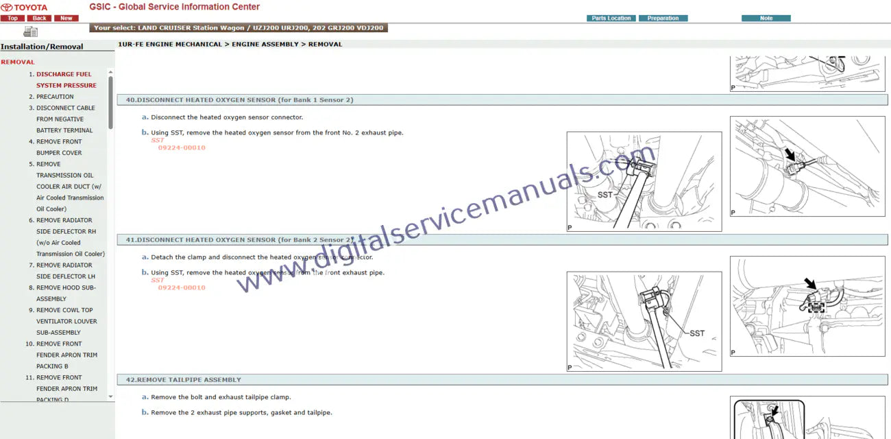 Navigate your vehicle effortlessly with the Toyota Land Cruiser Station Wagon J200 (2011-2012) Interactive workshop manual. Identify component locations and understand system overviews for efficient service and repair.