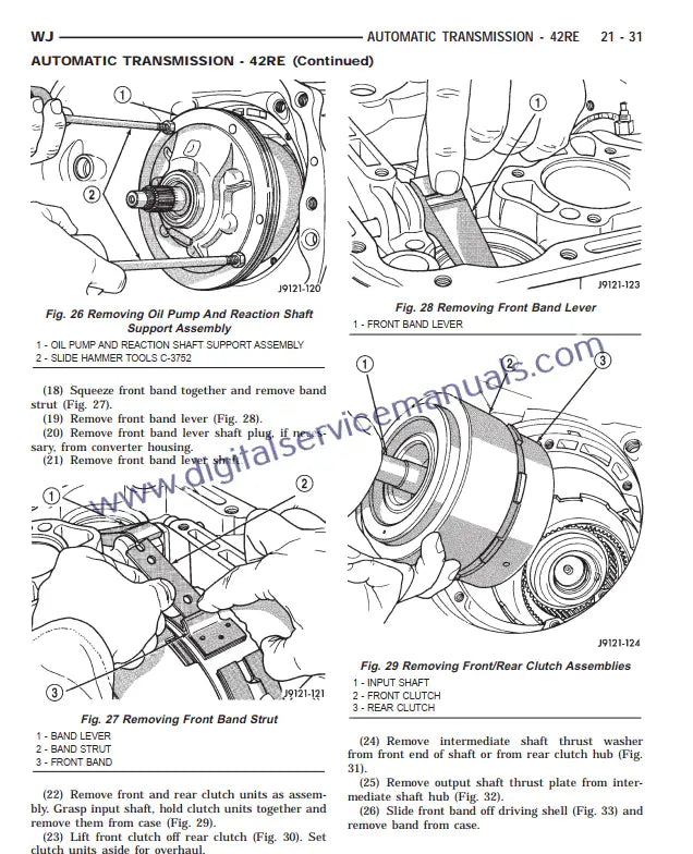 Get the Jeep Grand Cherokee WJ WG (1999-2004) transmission service manual PDF. This Official Factory Service Manual provides vital information for workshop diagnosis and repair of all transmission systems.