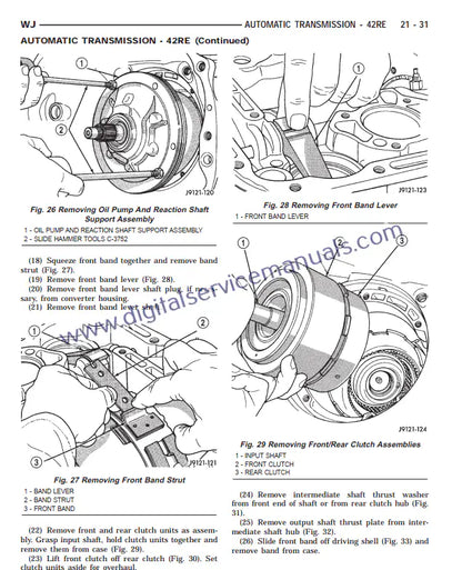 Get the Jeep Grand Cherokee WJ WG (1999-2004) transmission service manual PDF. This Official Factory Service Manual provides vital information for workshop diagnosis and repair of all transmission systems.