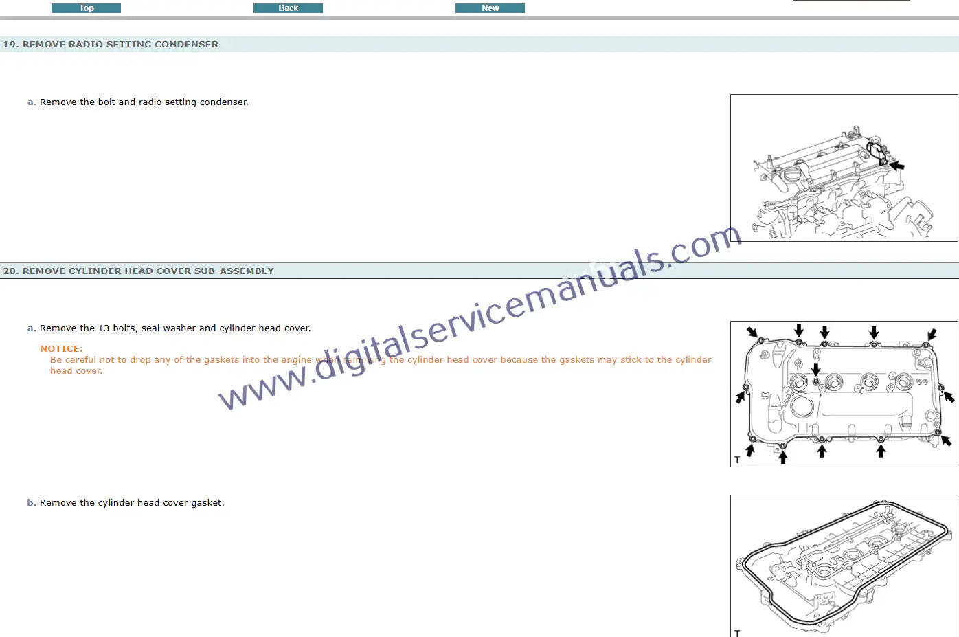 Explore the interactive repair manual for Toyota Corolla (2011-2012) engine service. Detailed guides and dynamic views for your engine workshop needs