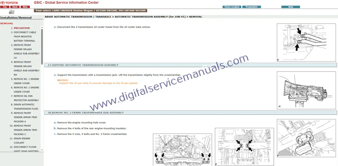 Perform precise repairs using the Toyota Land Cruiser Station Wagon J200 (2011-2012) Expert Repair Interactive manual. Step-by-step instructions ensure accurate service for every component in your workshop