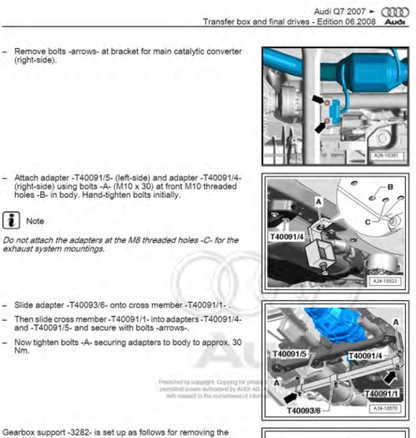 Access the Audi Q7 (First Gen: 2007-2015) transmission service manual, your essential guide for workshop and repair of Audi Q7 (First Gen) transmission systems.