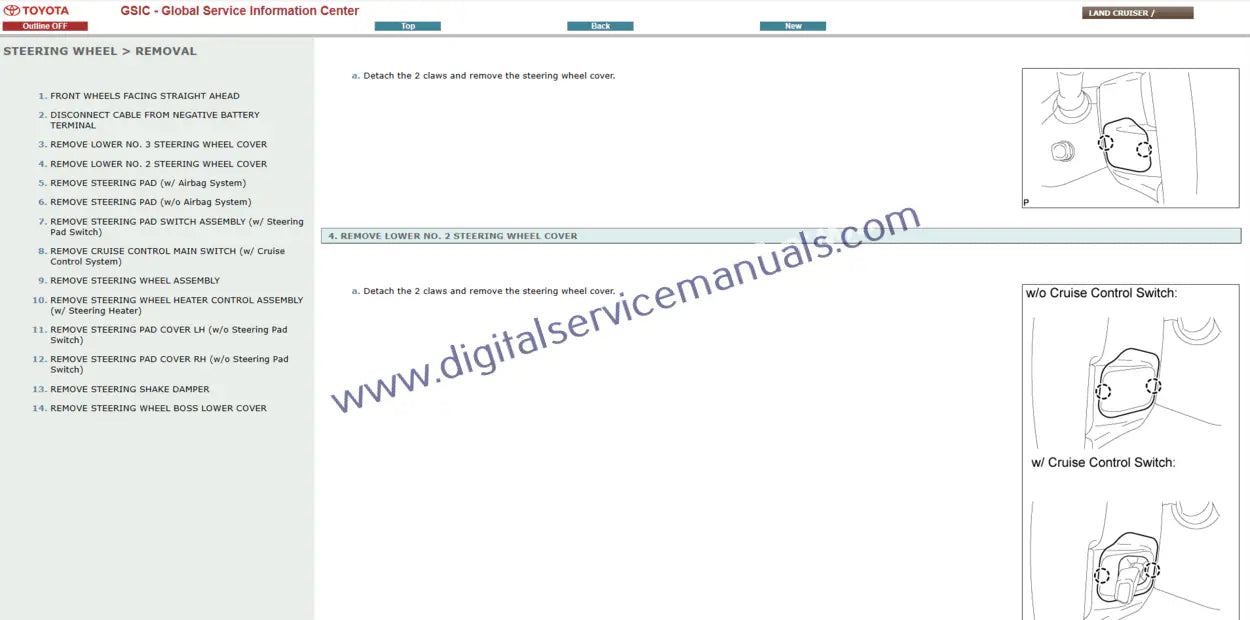 Access our Toyota Land Cruiser Station Wagon J200 (2014-2015) Interactive Quick Repair & Wiring Reference Guide. This dynamic workshop manual and service manual provides essential information for rapid diagnostics and repair.