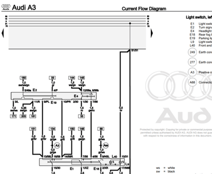 Find detailed electrical diagrams in our Audi A3 (8L) 1997-2003 repair manual, essential for service and diagnosis in your Audi A3 (8L) workshop
