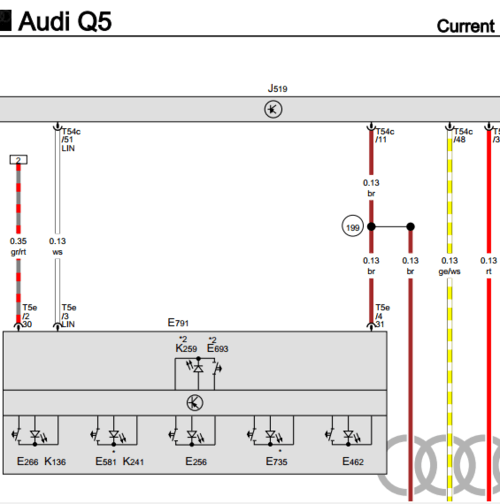 Find detailed electrical diagrams in our Audi Q5 & SQ5 (2017-2020) repair manual, essential for service and diagnosis in your Audi Q5 or SQ5 workshop