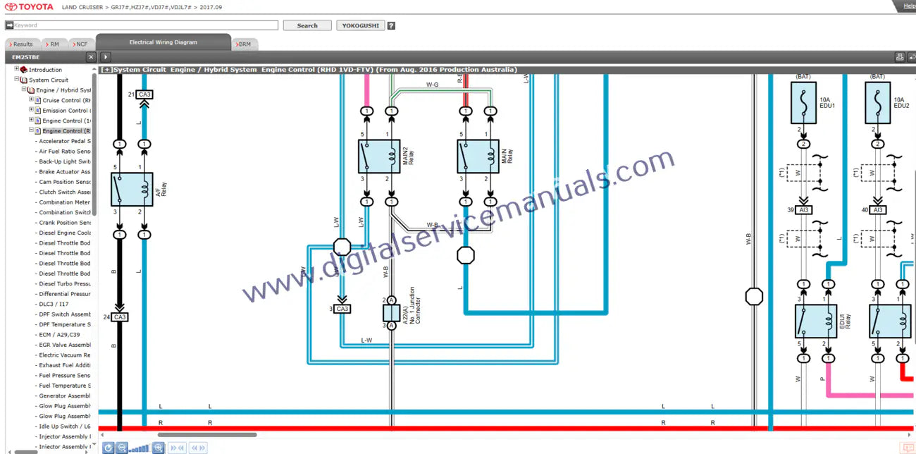 Navigate complex electrical systems with ease using the interactive wiring diagrams from our Toyota Land Cruiser J70 (2014-2022) service manual. Essential for accurate troubleshooting and repair in your workshop.