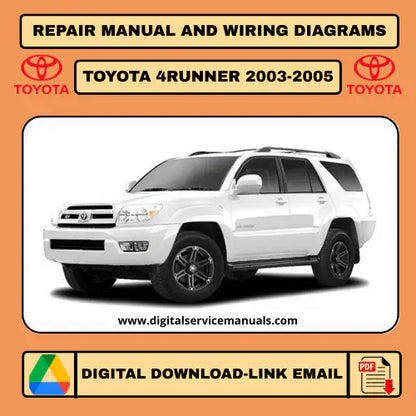 Toyota 4Runner (2003-2005) workshop manual PDF: A complete repair manual and service manual for all Toyota 4Runner models from 2003, 2004, and 2005. Your indispensable workshop and maintenance resource in PDF format.