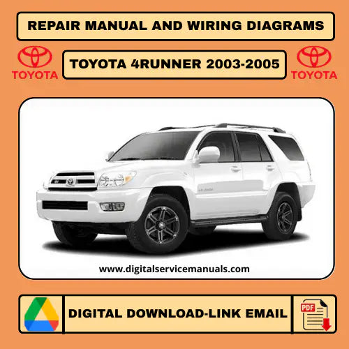 Toyota 4Runner (2003-2005) workshop manual PDF: A complete repair manual and service manual for all Toyota 4Runner models from 2003, 2004, and 2005. Your indispensable workshop and maintenance resource in PDF format.