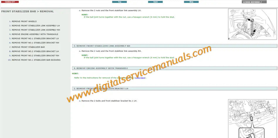 Lexus RX400h MHU38 2006-2008 manual for digital service including inverter cooling, regenerative braking, and HV battery diagnostics.
