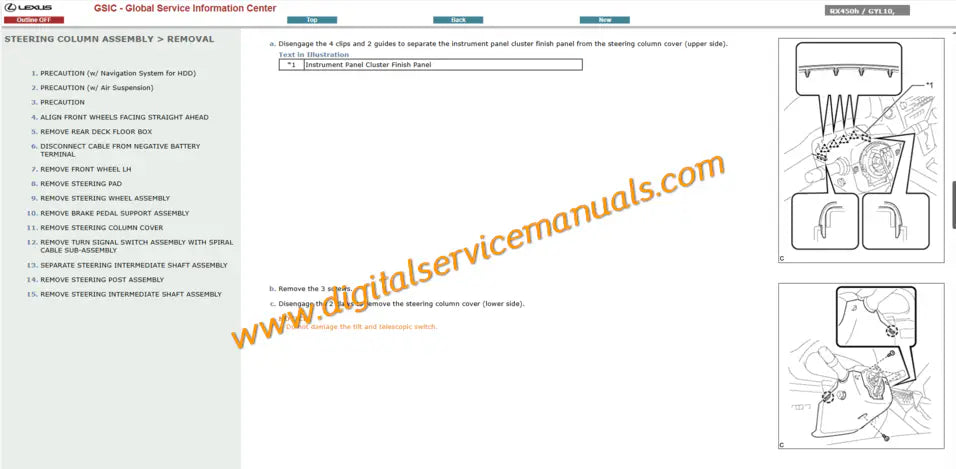 Lexus RX450h GYL10/15 2008-2012 manual for digital service outlining EV mode, planetary gearsets, and electronic stability control repairs.