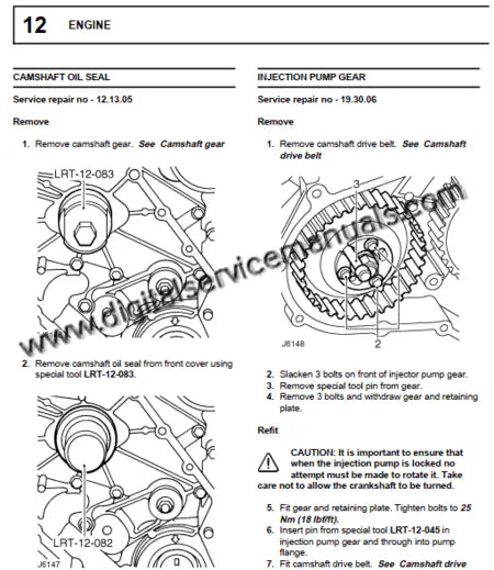 Digital engine repair guide for Land Rover Defender 300 Tdi 1994-1998 showing internal components.