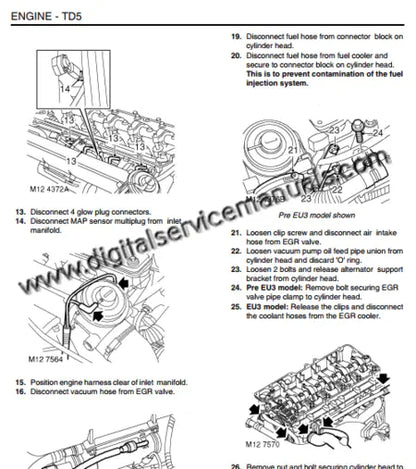Digital engine repair guide for 1999-2004 Land Rover Discovery 2 Td5 and V8 engines service manual.