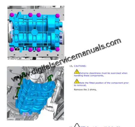 Engine repair guide for 2011-2018 Range Rover Evoque including 2.0L and 2.2L digital service manual specifications.