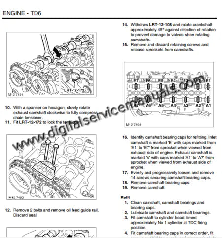 Engine repair guide for 2001-2005 Range Rover L322 including BMW M57 diesel and M62 V8 digital service manual specifications.