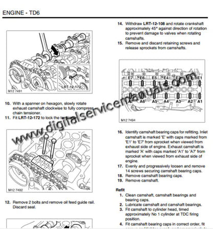 Engine repair guide for 2001-2005 Range Rover L322 including BMW M57 diesel and M62 V8 digital service manual specifications.
