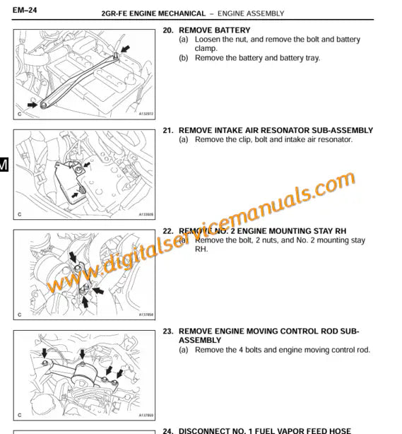Engine repair guide for 2007-2012 Lexus ES350 GSV40 including 2GR-FE V6 digital service manual specifications.