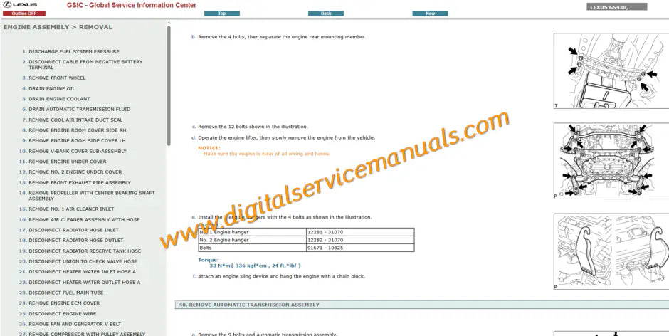 Engine repair guide for 2005-2011 Lexus GS430 and GS300 UZS190 including 3UZ-FE and 3GR-FSE digital service manual specifications.