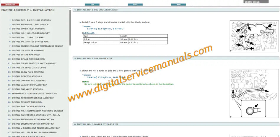 Comprehensive engine maintenance guide for 2006-2013 Lexus IS250 and IS220d featuring 2AD-FHV and 4GR-FSE digital service manual data.