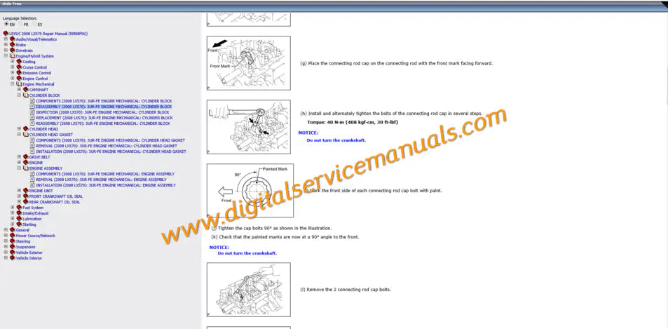 Professional maintenance instructions for 2007-2010 Lexus LX570 highlighting the 3UR-FE V8 digital service manual technical data.