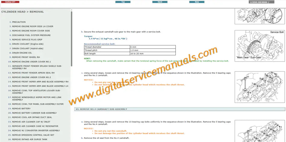 Specialized hybrid powertrain instructions for 2006-2008 Lexus RX400h MHU38 focusing on 3MZ-FE digital service manual maintenance.