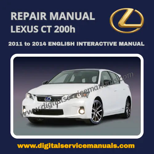 A digital preview of the Lexus CT200h Interactive Workshop Manual showing a clickable index, a hybrid transaxle diagram, and a browser window showcasing the software's navigation.