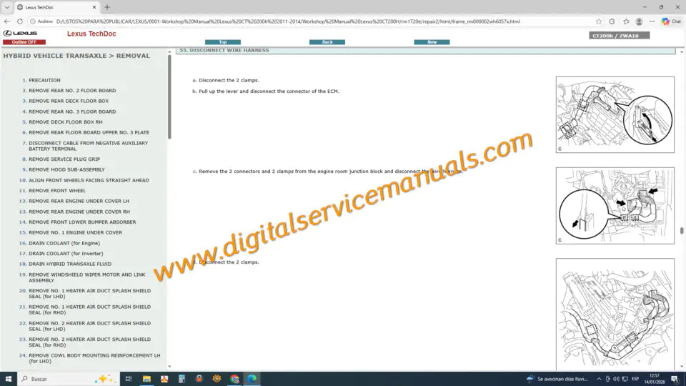 Hybrid transaxle and CVT service diagrams for Lexus CT200h 2011-2014 digital repair manual.