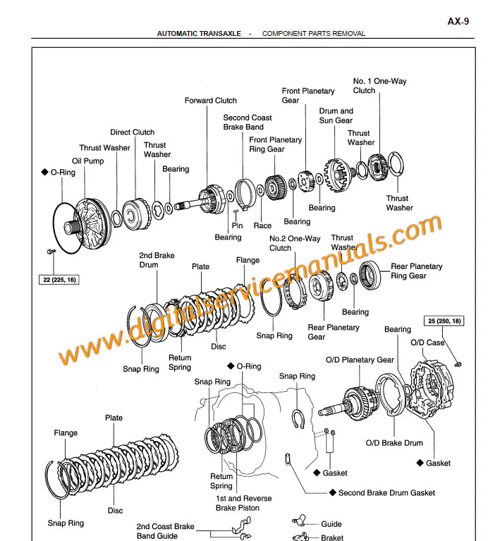 A541E automatic transmission and drivetrain internal component diagrams for Lexus ES300 1997-1999 digital repair manual.
