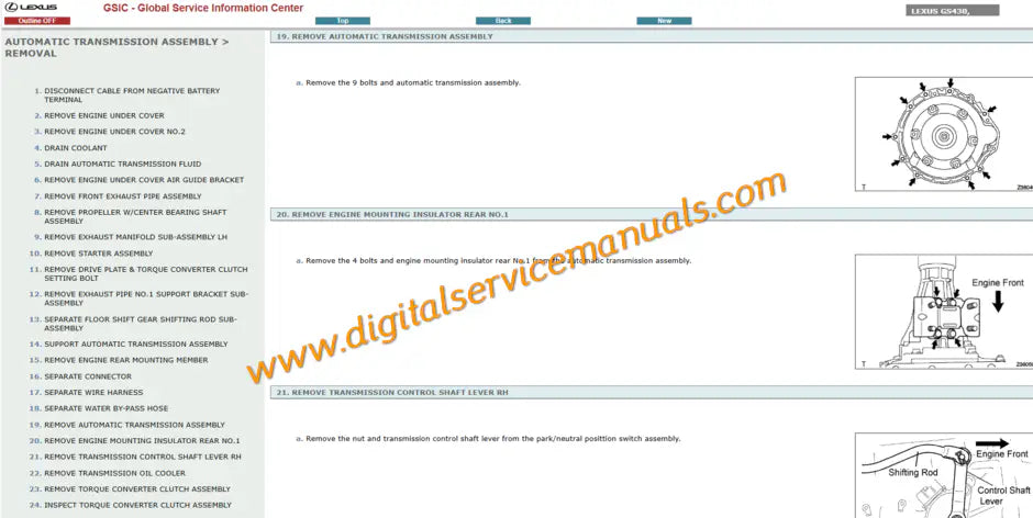 Automatic transmission and electronic drivetrain service diagrams for Lexus GS430 GS300 UZS190 2005-2011 digital repair manual.