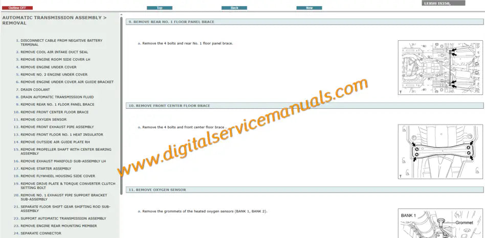 A960E automatic and RA62/RA63 manual gearbox technical diagrams for Lexus IS GSE20 ALE20 2006-2013 digital repair manual.