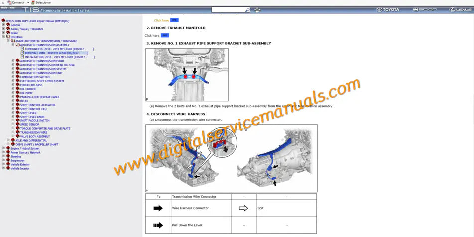 AGA0E 10-speed automatic transmission and drivetrain schematics for Lexus LC500 2018-2023 digital repair manual.