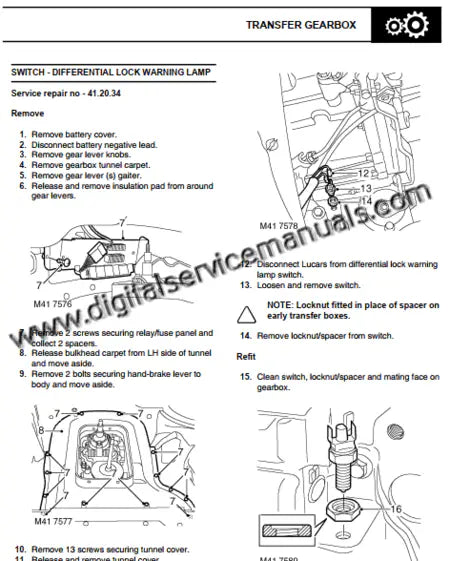 Detailed manual gearbox and transfer box repair instructions for 1998-2002 models.